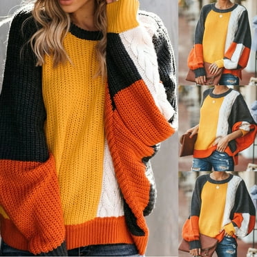 ICHUANYI Womens Trendy Soft Colorblock Oversized Sweaters Crewneck Long Sleeve Pullover Fall Winter Knit Jumper Tops