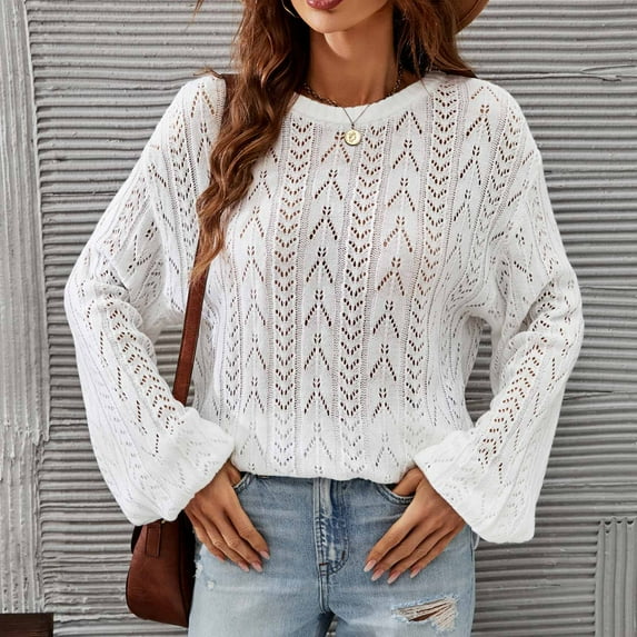 ICHUANYI Womens Trendy Soft Solid Oversized Sweaters Long Sleeve Crewneck Pullover Fall Winter Casual Loose Knit Jumper Tops 2023