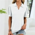 thumbnail image 1 of ICHUANYI Womens Turndown Collar Shirts Short Sleeve V Neck Casual Collared Work Tops Tunic Tee Basic Solid Summer Tops, 1 of 7
