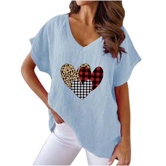 ICHUANYI Womens V Neck Print T-shirt New Trending Comfortable Female Shirtss Tops Fashion Clothing