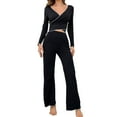 thumbnail image 1 of ICHUANYI Womens V-neck Pajamas Long Sleeve Sleepwear Top with Pants Super-Soft Solid Lounge Sets, 1 of 6
