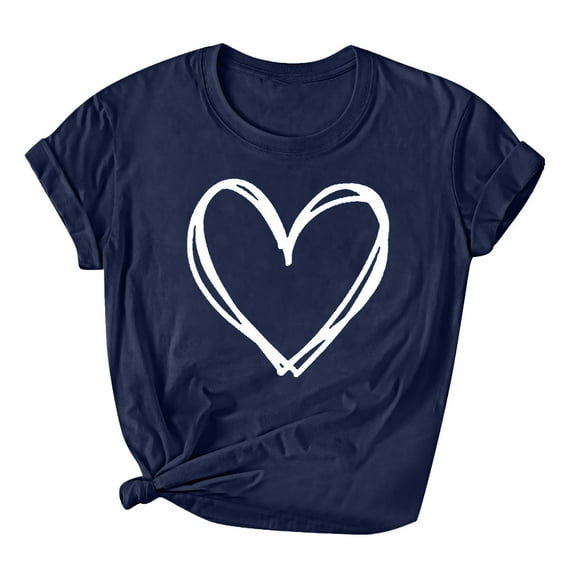 ICHUANYI Womens Valentine Day Love Print Short Sleeve T-Shirt Top Short Sleeve Crew Neck Top Shirt Cloth New Trending