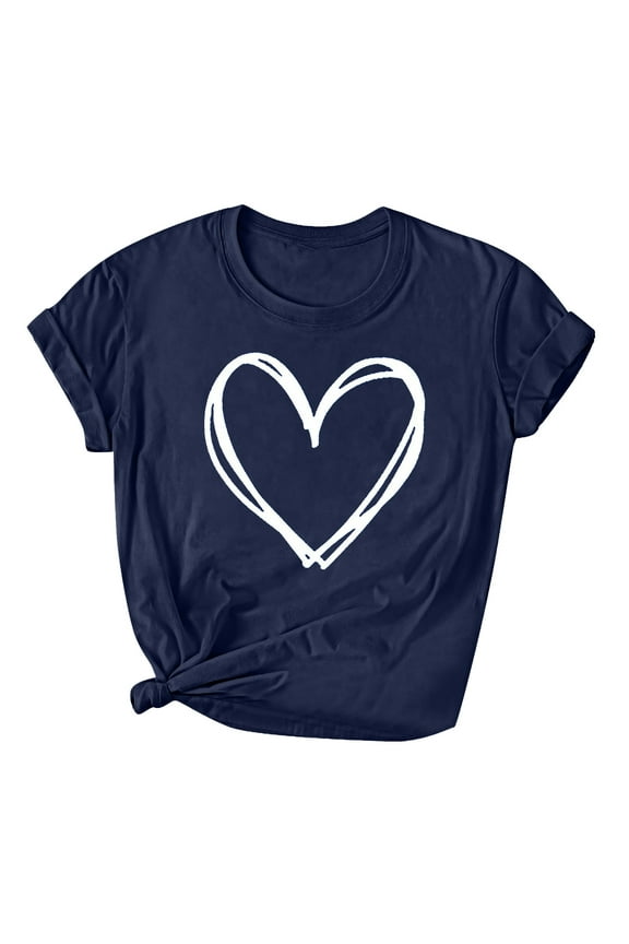 ICHUANYI Womens Valentine Day Love Print Short Sleeve T-Shirt Top Short Sleeve Crew Neck Top Shirt Cloth New Trending