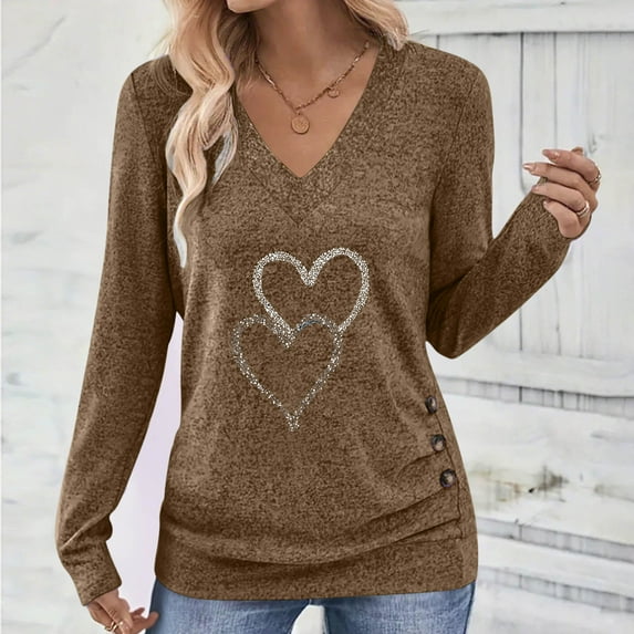 ICHUANYI Womens Valentine's Day Long Sleeve V Neck Shirts Tops Valentines Blouses Pullover Sweaters Tunic Fashion