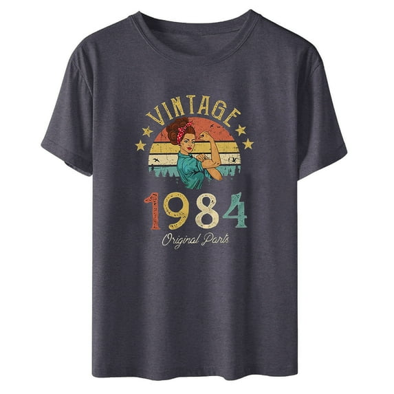 ICHUANYI Womens Vintage Shirts Retro Short Sleeve T Shirts Party Tops Tees 40th Birthday Gifts Cloth New Trending