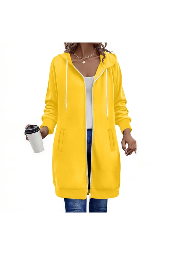 ICHUANYI Womens Zip Up Hoodies Jacket Oversized Long Hood Coat with Pocket Fall Spring Outwear Sweatshirt Top