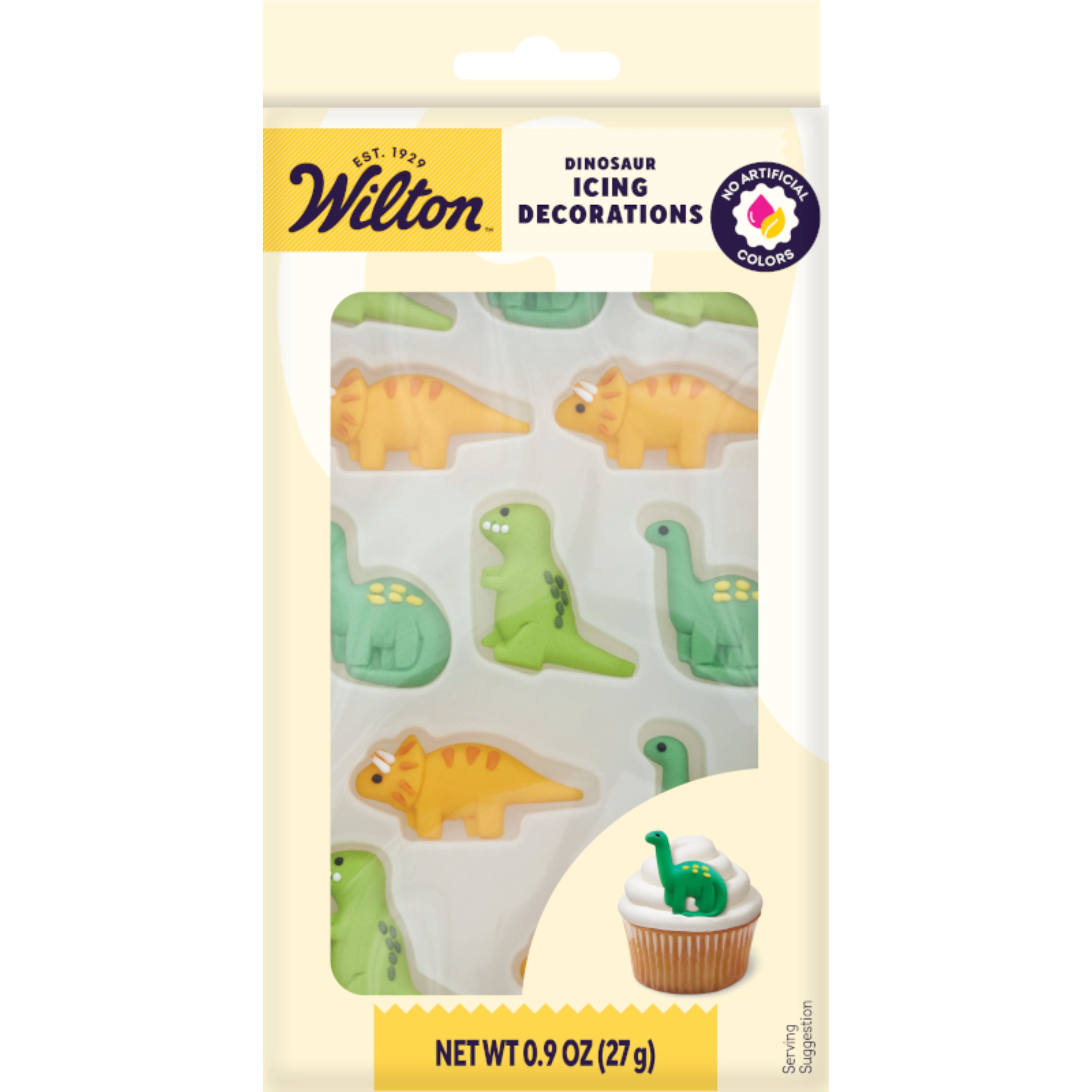 Wilton Dinosaur Royal Icing Edible Cake Decorations Green and Orange 12-Pieces 0.95 oz.