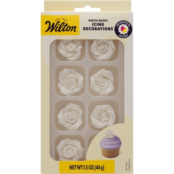 Wilton White Rose Royal Icing Decorations Size Medium 8-Count 1.55 oz.