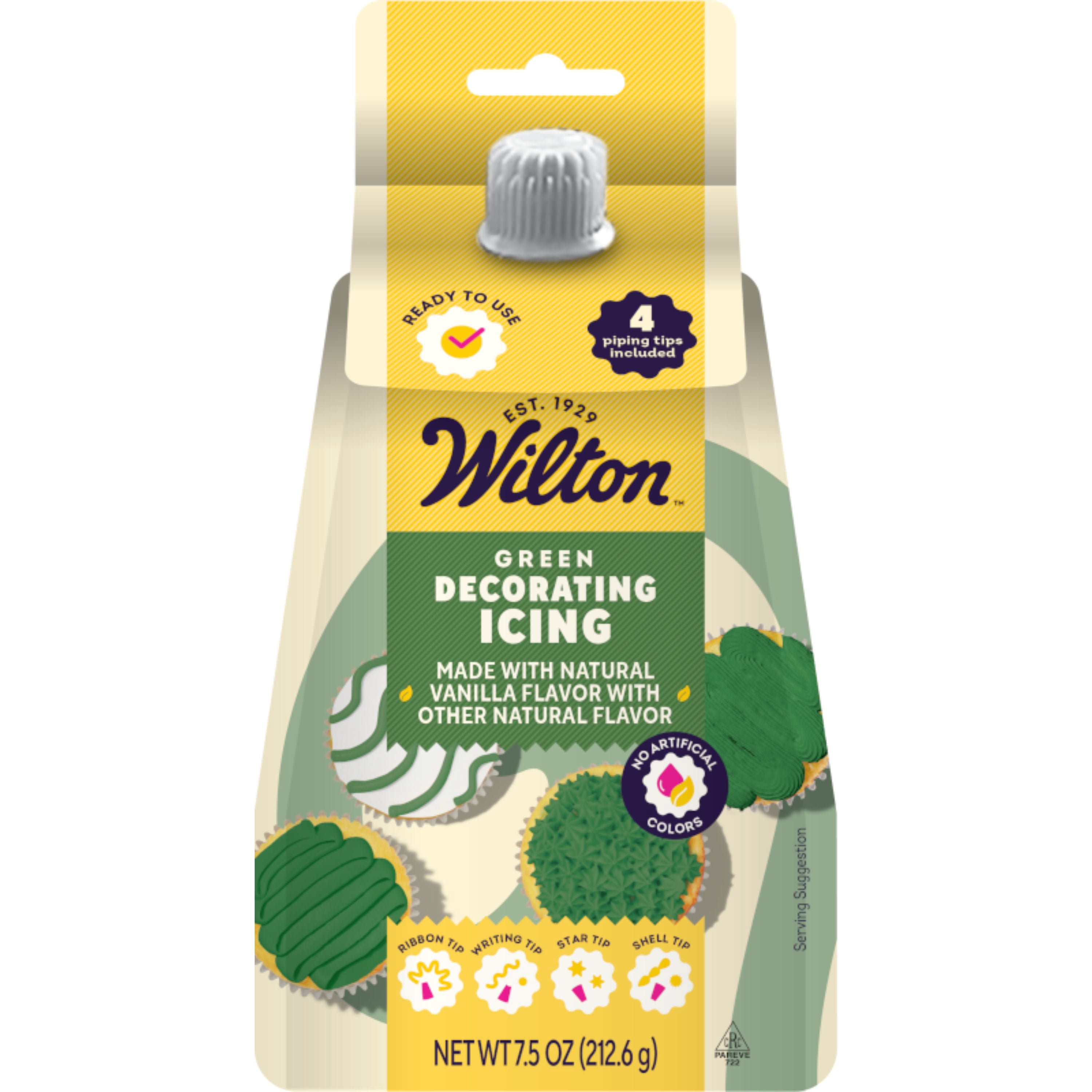 Wilton Green Decorating Icing Pouch & 4 Piping Tips Vanilla-Flavored Medium Consistency 7.5 oz.