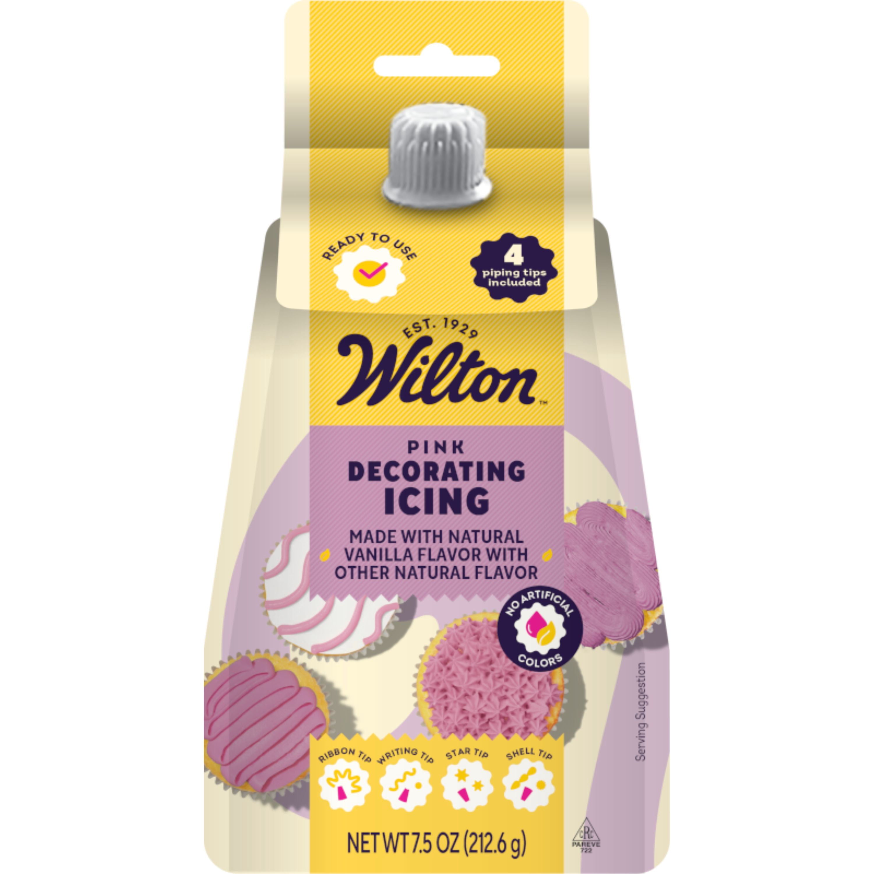 Wilton Pink Decorating Icing Pouch & 4 Piping Tips Vanilla-Flavored Medium Consistency 7.5 oz.