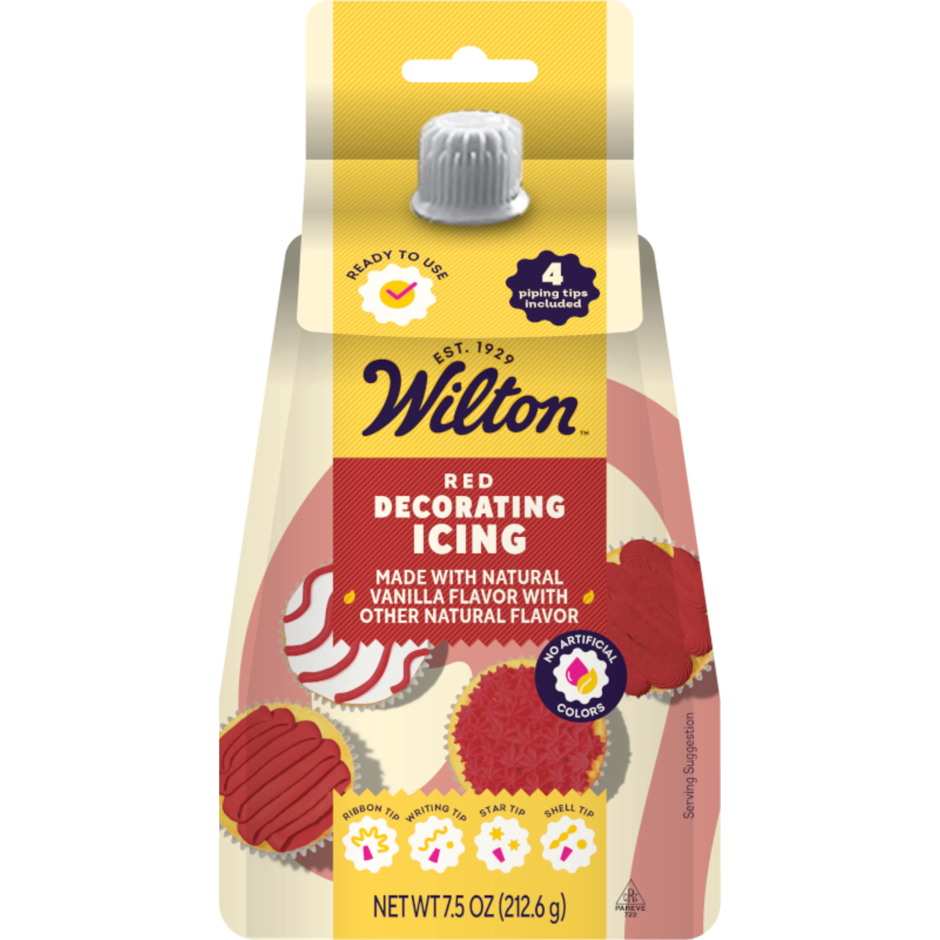 Wilton Red Decorating Icing Pouch & 4 Piping Tips Vanilla-Flavored Medium Consistency 7.5 oz.