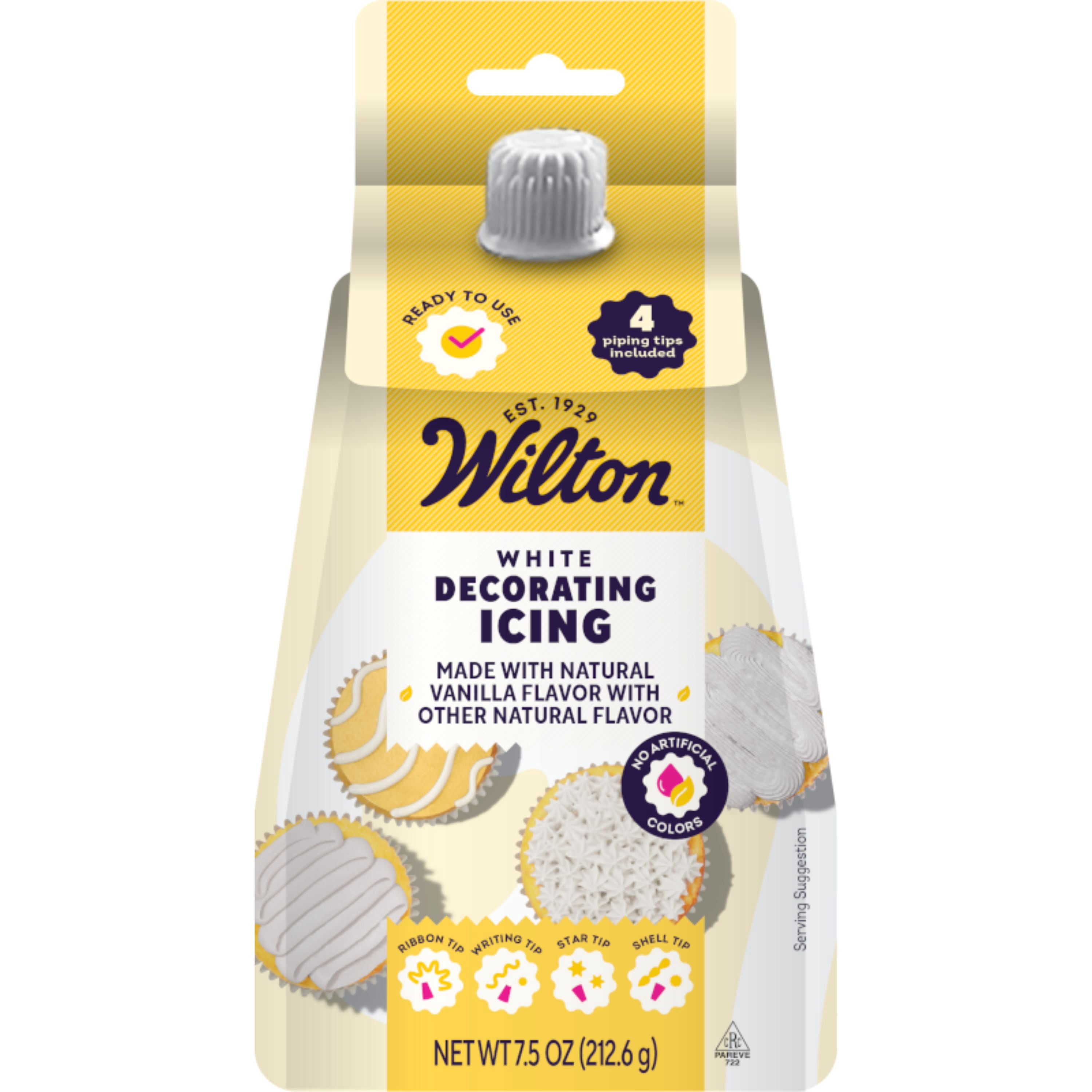 Wilton White Decorating Icing Pouch & 4 Piping Tips Vanilla-Flavored Medium Consistency 7.5 oz.