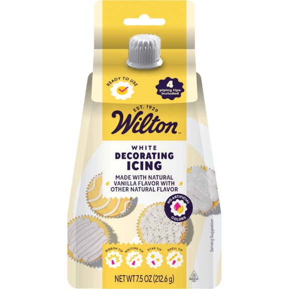 Wilton White Decorating Icing Pouch & 4 Piping Tips Vanilla-Flavored Medium Consistency 7.5 oz.