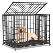 TIME RAY 42” Heavy Duty Dog Crate,Large Metal Escape Proof Dog Cage Kennel,Indestructible high Anxiety Dog Crate for Outdoor and Indoor with Lock, Double Door &