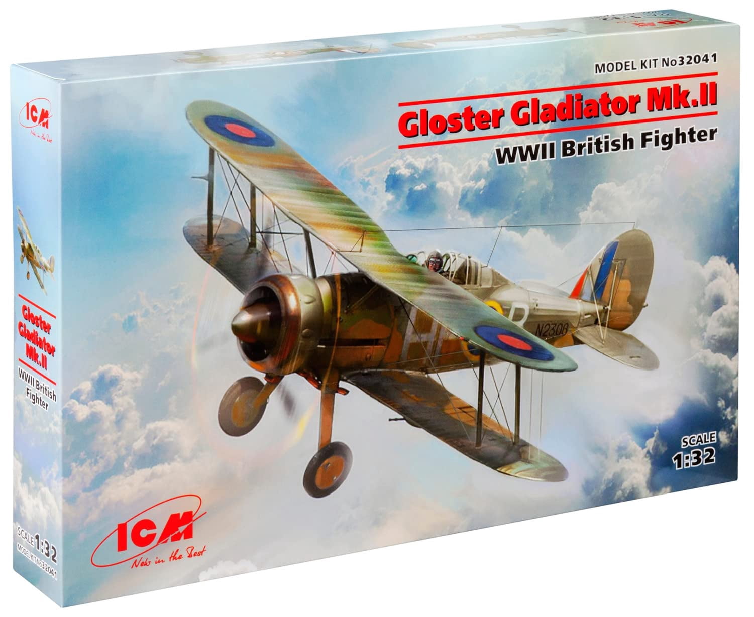 ICM 1:32 Gloster Gladiator Mk.I Plastic Model Kit - WWII British Fighter, Sky Blue, Unassembled