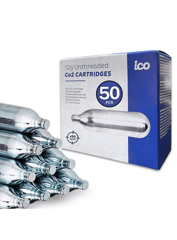 ICO 12g CO2 Cartridges, Non-Threaded (Powerlets) for Airguns, Airsoft and Paintball Markers, 50pcs