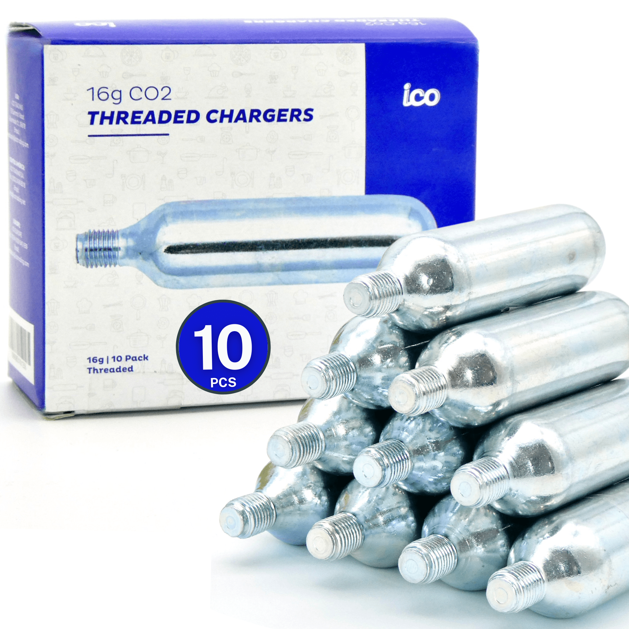 ICO 16g CO2 Cartridge Carbon Dioxide Gas for Bike Tire Inflator and Food  Grade for Beer, THREADED, 30 Count 