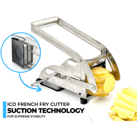 ICO French Fry Cutter, Professional Potato Slicer, 1/2 and 1/3-Inch Blades, No-Slip Suction Technology, Vegetable Chopper, Air Frier Accessory, Keto Friendly Zucchini Fries Maker, Stainless Steel