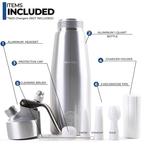 ICO Professional Aluminum Whipped Cream Dispenser for Homemade Whipping