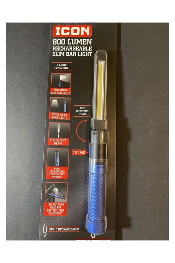 ICON 800 Lumen LED Rechargeable Magnetic Handheld Foldable Slim Bar Work Light (Blue)