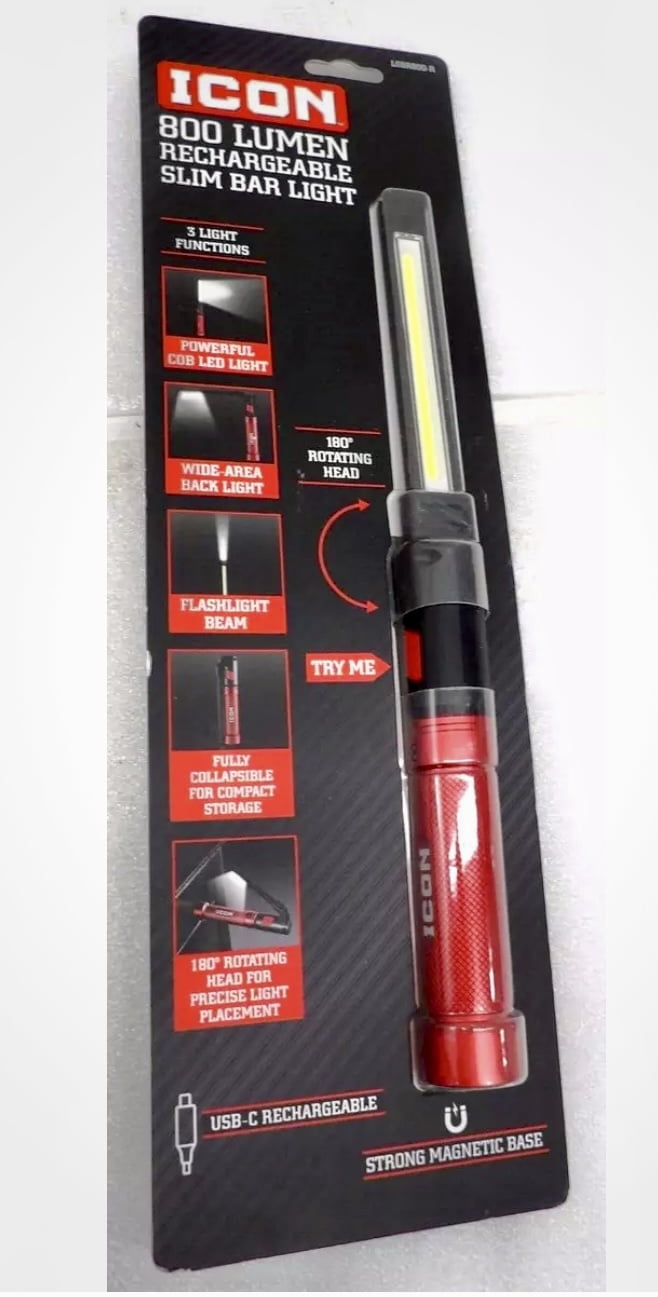 ICON 800 Lumen LED Rechargeable Magnetic Handheld Foldable Slim Bar ...