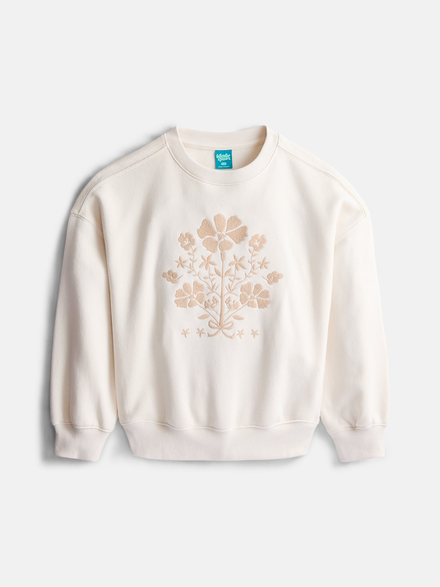 Wonder Nation Girls Fleece Icon Crewneck Sweatshirt, Sizes 4-18 & Plus