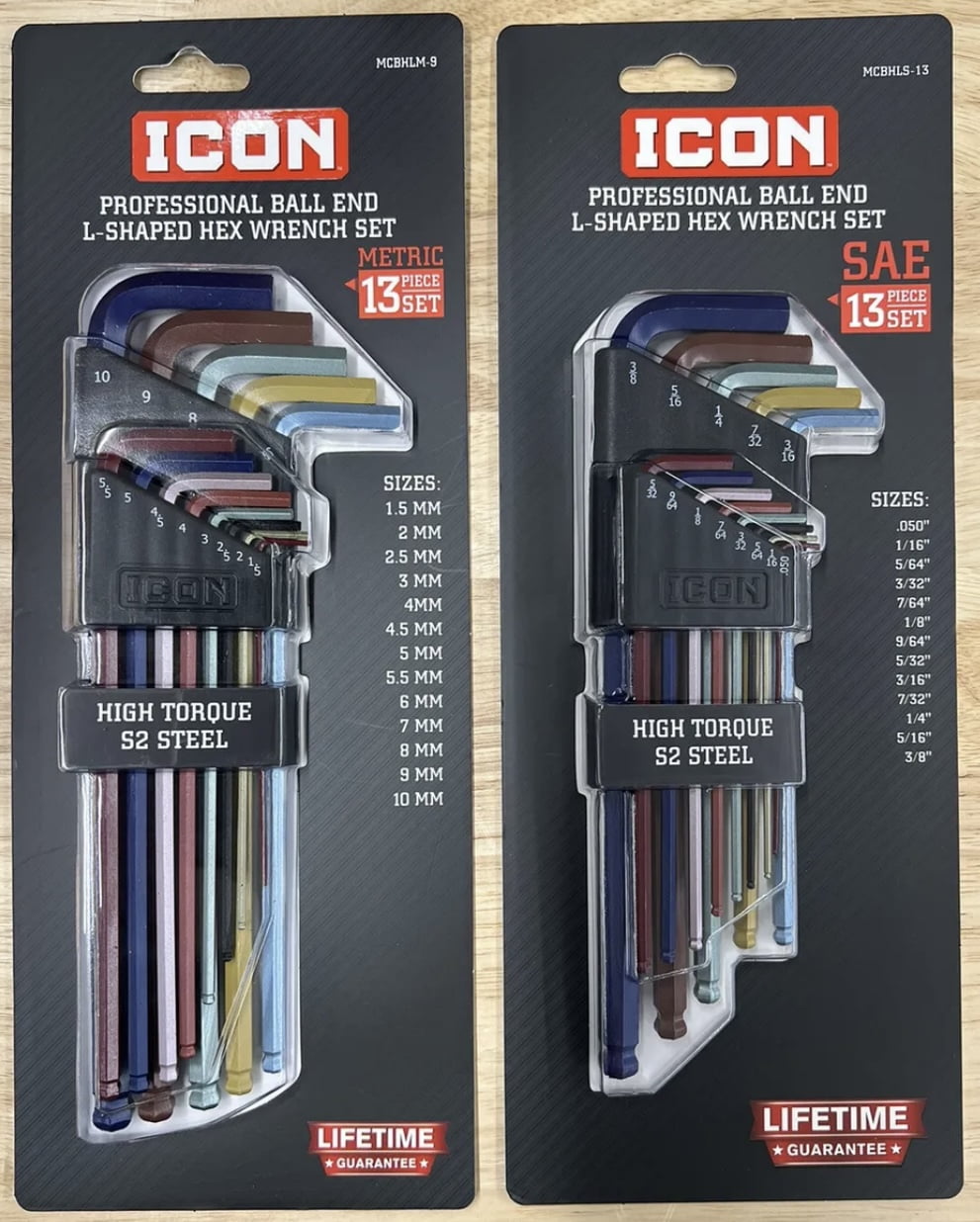 ICON SAE And METRIC Color Coded LShape Ball End Hex Key Set, 26 Piece