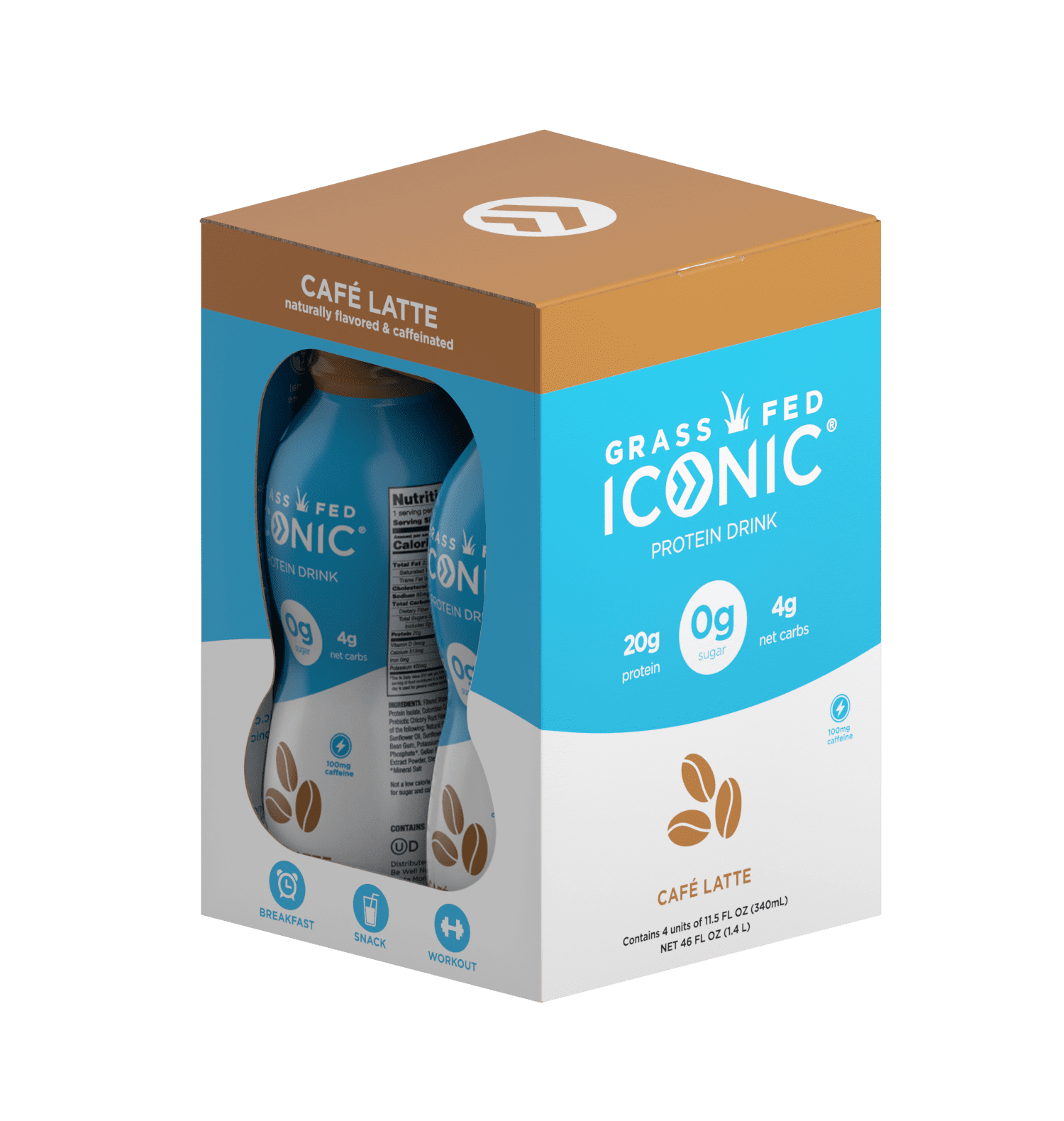 ICONIC Beverages Protein Drinks, Cafe Latte, Low Carb, High