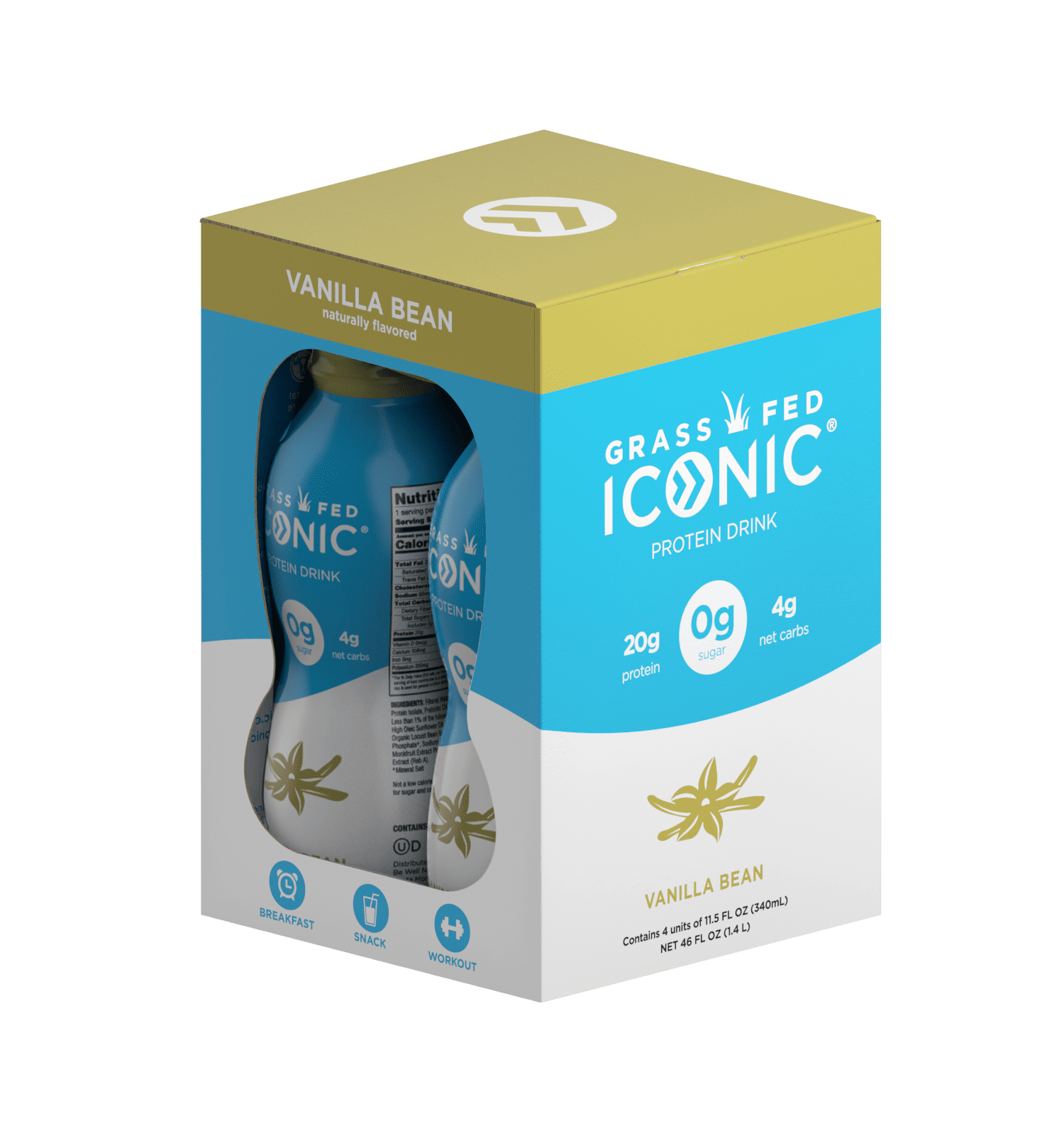 ICONIC Protein Drinks, Vanilla Bean (4 Pack) - Sugar Free & Low Carb - 20g  Grass Fed Protein - Lactose Free, Gluten Free, Keto Protein Shakes