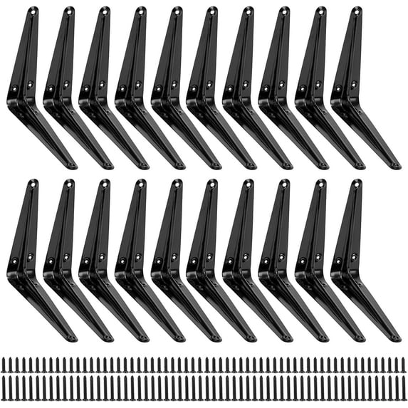 ICOOL 20 Pack Black Shelf Brackets 6 x 5 inch Heavy Duty Floating Shelf Bracket DIY Metal Wall Corner Angle Shelving Shelf Bracket L Shape for Kitchen Garage Warehouse Farm with Screws