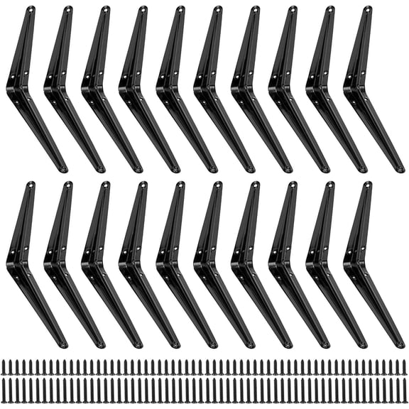 ICOOL 20 Pack Black Shelf Brackets 8" x 6 " Heavy Duty Floating Shelf Bracket DIY Metal Wall Corner Angle Shelving Shelf Bracket L Shape for Kitchen Garage Warehouse Farm with Screws