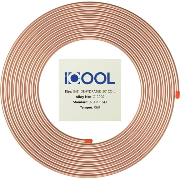 ICOOL 3/8" Copper Tubing 20 Ft - ASTM B743 Refrigeration Soft Coil Copper - 99.9% C12200 Pure ACR Tubing - Seamless Round for HVAC Refrigerator Industry DIY