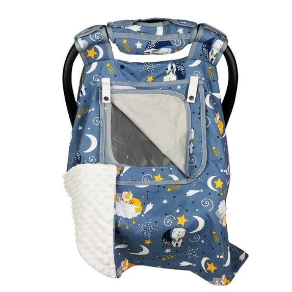 ICOPUCA Car seat Covers for baby girl Carseat Canopy for babies Carrier covers 2 layers with mesh window Animal printing Blue