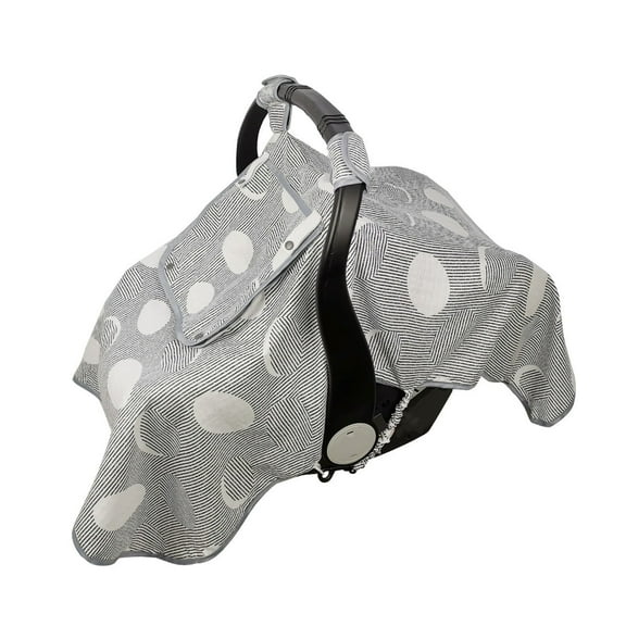ICOPUCA Muslin Baby Car Seat Cover Carrier cover carseat canopy light weight, breathable, Kick Proof, fit Summer/autumn/spring, Black Strip Polka Black and white