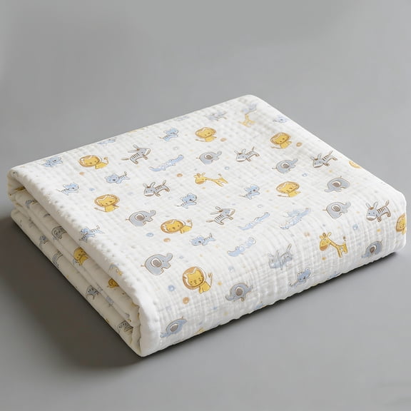 ICOPUCA Double-Sided Baby Blanket - Muslin Gauze & Dotted Minky Fabric, 30x50 Inches animal print