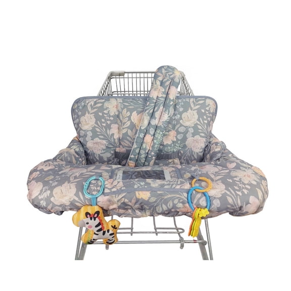 ICOPUCA Shopping Cart Cover for Baby, 2 in 1 cart Cover for Babies N high Chair Cover, Padded Grocery cart seat Cover for Baby Girl, with 1 Thick/Removable/Reversible Cushion, Flowers;