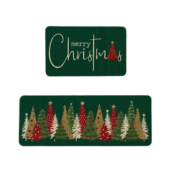 ICQOVD 2 Pcs Christmas Kitchen Rugs and Mats – Non-Slip Holiday Floor Mat Set, Merry Christmas Kitchen Decor, Indoor Xmas Rug Set 16x24in+16x48in