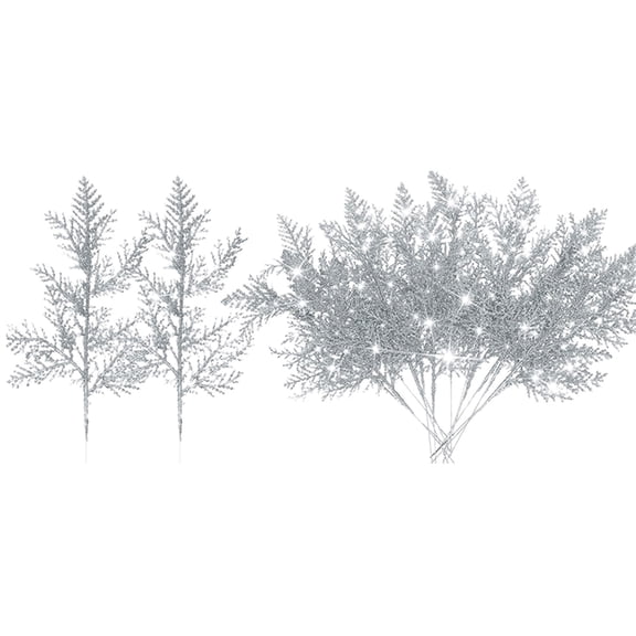 ICQOVD 20PCs Artificial Christmas Branches Glitter Christmas Floral Twig DIY Crafts Christmas Pine Branches,for Xmas Indoor Outdoor Christmas Decor