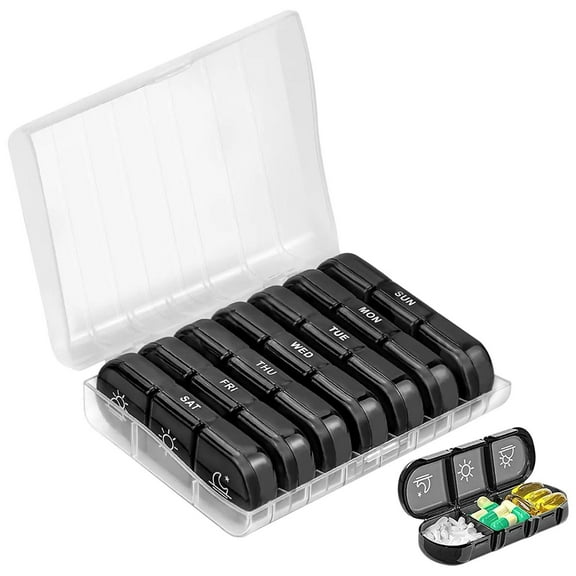 ICQOVD 21 Compartments Daily Pill Organizer Plastic Sealed Medicine Box Morning Afternoon Evening Portable Lightweight Transparent Easy Clean Weekly Medication Storage Box for Travel Business Trip