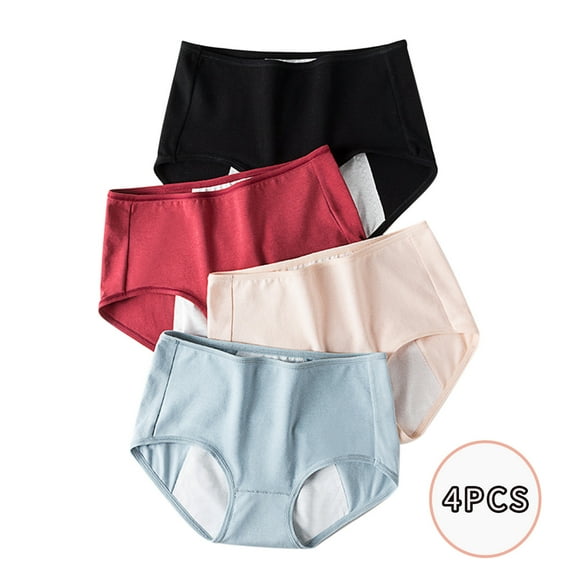 ICQOVD 4Pc Women Solid Color Patchwork Panties Underwear Knickers Menstrual Underwear