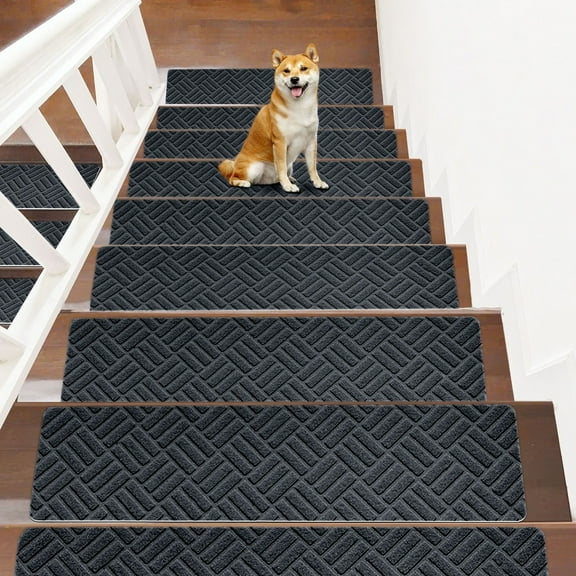ICQOVD 8x30in Stair Mats No Slip Carpet Stair Treads Non-Slippery Rug Slip Resistive Indoor Runner for Kids Elders and Pet with Reusable Adhesive Easy To Clean