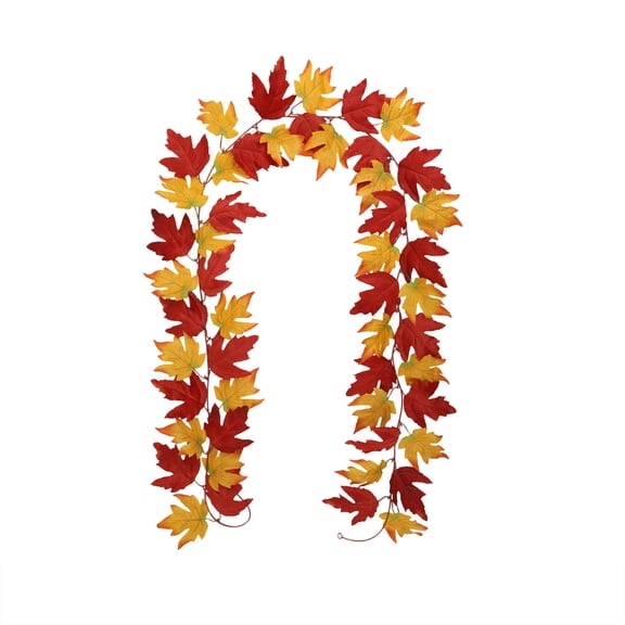 ICQOVD Artificial Maple Leaf Garland Fall Hanging Vine Faux Autumn Foliage Decoration for Halloween Thanksgiving Festival Wall Door Fireplace Indoor Outdoor Decor