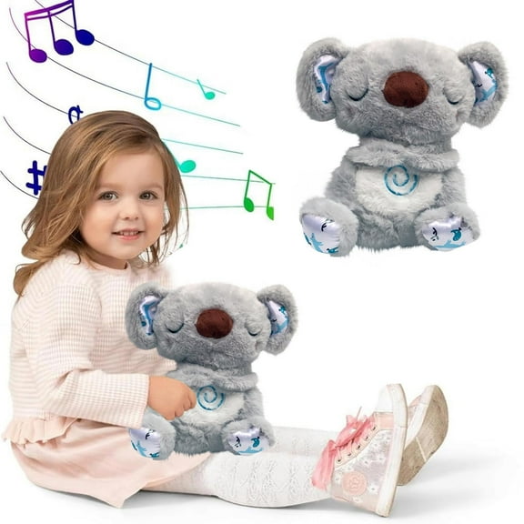 ICQOVD Baby Plush Sound Machine Toy,Soothing Sensory Lights and Rhythmic Breathing,Comfort Plush Toy for Newborn Sleep Aid Gray