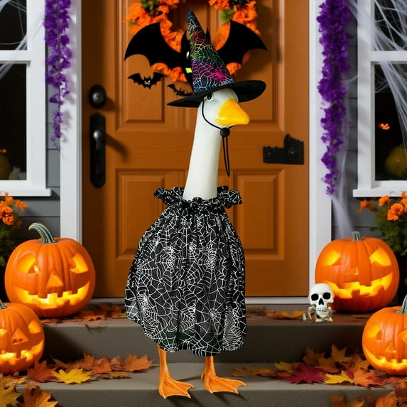 ICQOVD Big Cloth Doll Halloween Goose Outfit Costume Clothes for Cement Or Plastic Goose Statue Porch Garden Yard Holiday Decoration