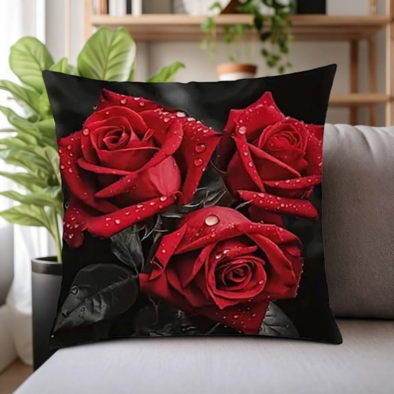TOPRenddon Black Rose Velvet Pillowcase Sofa Car Cushion Cover Decorative Home Pillow G,Home Decor Collection