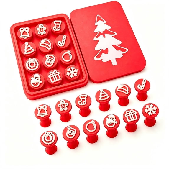 ICQOVD Christmas Baking Stamp Set,12 Piece Plastic Holiday Embosser Molds for Fondant,Cookies,Pastry and Seasonal Baking Decoration 1.57*0.98IN