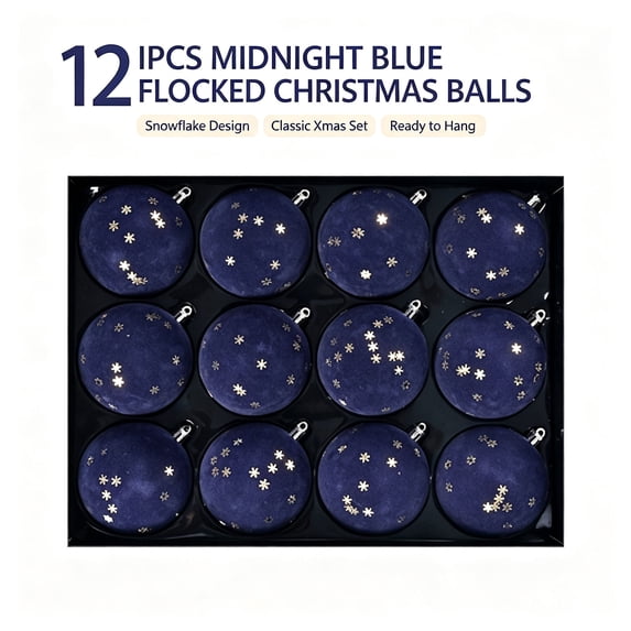 ICQOVD Christmas Baubles for Tree Decor 12 Pcs Midnight Blue Flocked ...