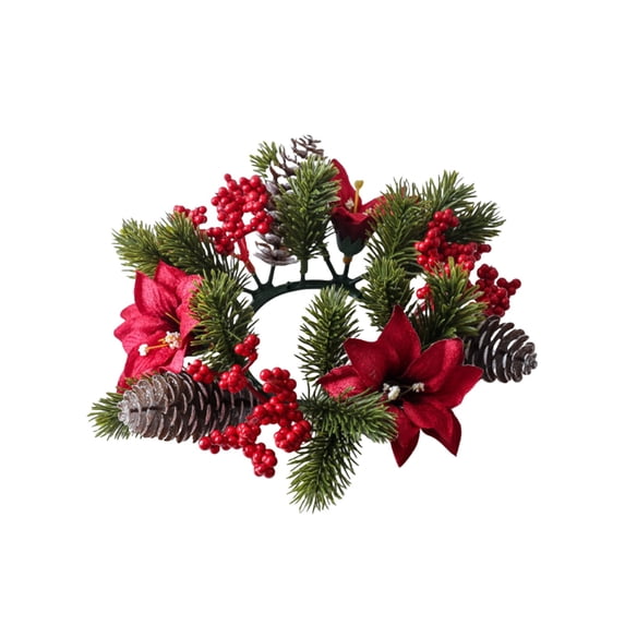 ICQOVD Christmas Candle Ring Wreath Artificial Flower Centerpiece for Dining Table Wedding Party Home Holiday Decoration 7.87*7.87*3.15IN
