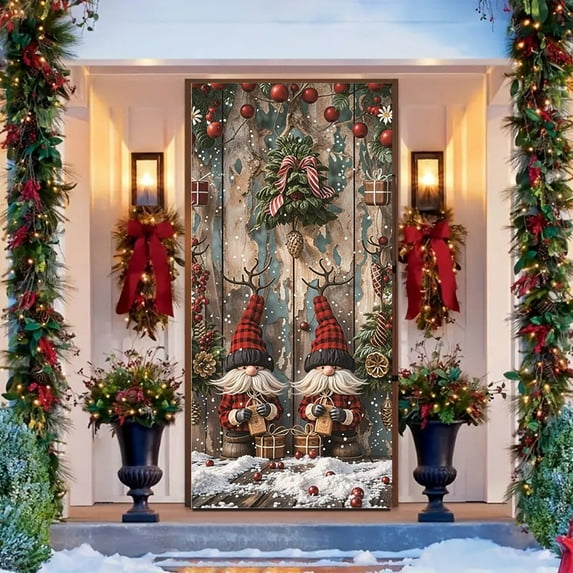 ICQOVD Christmas Decoration,Christmas Door Cover Santa Claus Pattern,Holiday Front Door Wall Hanging Banner Decoration for Party Festival Celebration