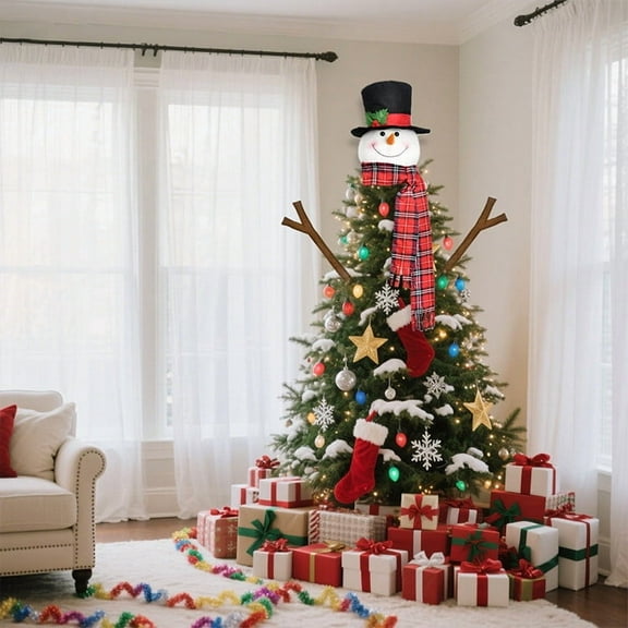 ICQOVD Christmas Tree Snowman Decoration – Tree Top Doll and Holiday Ornament, Festive Xmas Decoration for Indoor Home and Party Display